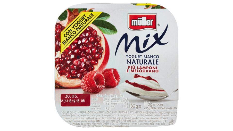 müller Mix Yogurt Bianco Naturale Più Lamponi e Melograno