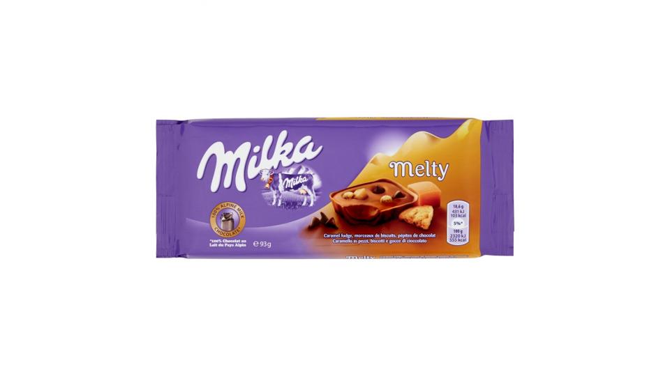 Milka Melty Caramello in pezzi, biscotti e gocce di cioccolato
