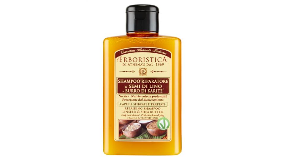 l'Erboristica Shampoo riparatore ai Semi di Lino e Burro di Karitè capelli sfibrati e trattati
